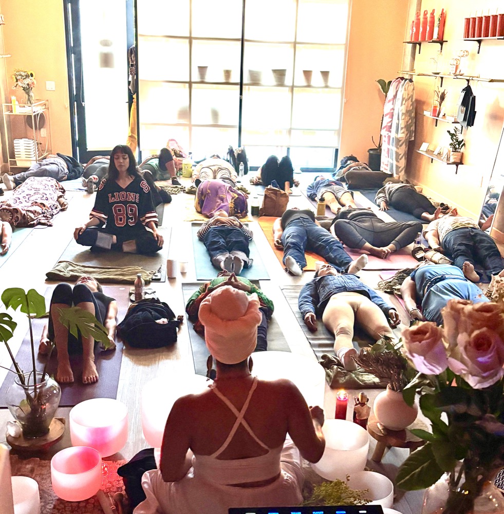 Sound bath ceremony with singing bowls